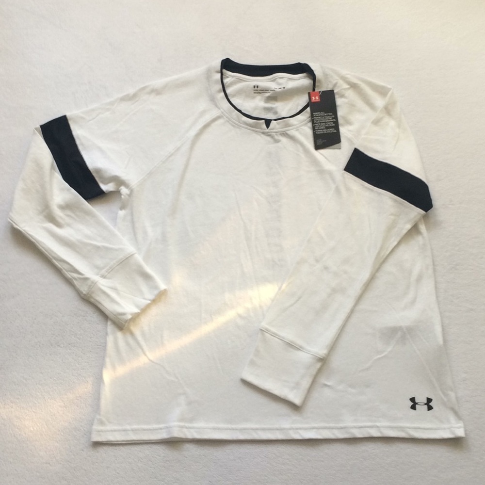 Women's UA stripe arm logo back long sleeve tee